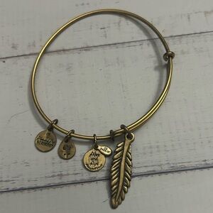 Alex and Ani Gold Bangle with Feather and Tags